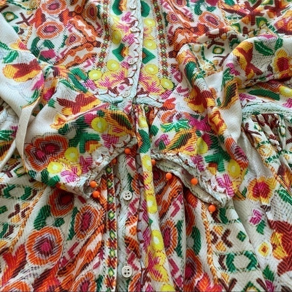 Hemant & Nandita Boho Button Front Beaded Hem Dress Orange Girl’s Size 12 - Picture 6 of 9